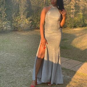 Elegant Silver Evening Gown